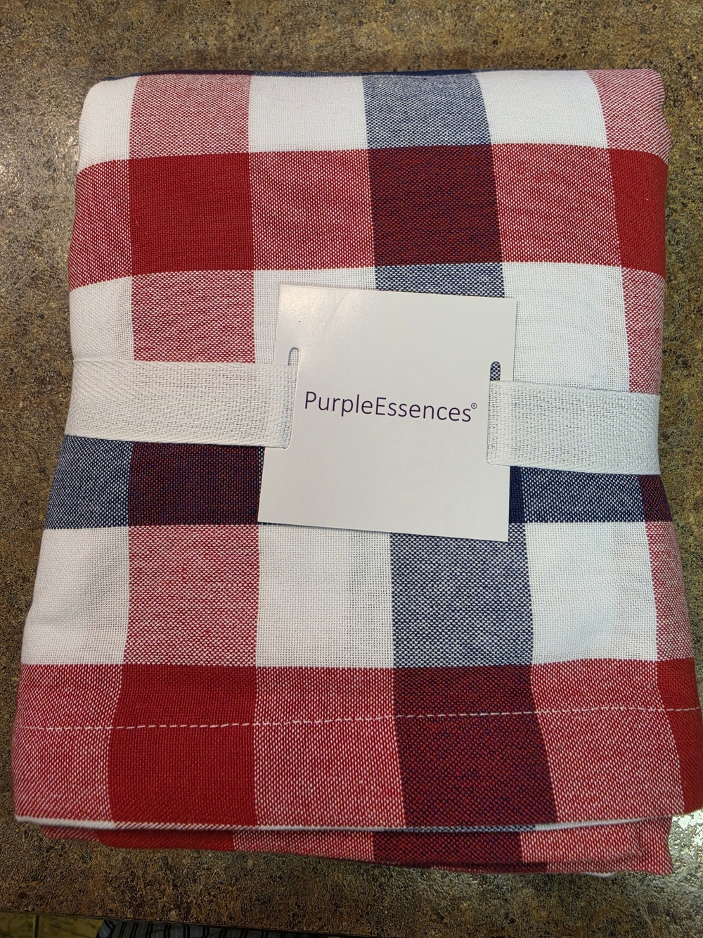 PurpleEssences Red White Blue Buffalo Check Fabric Tablecloth